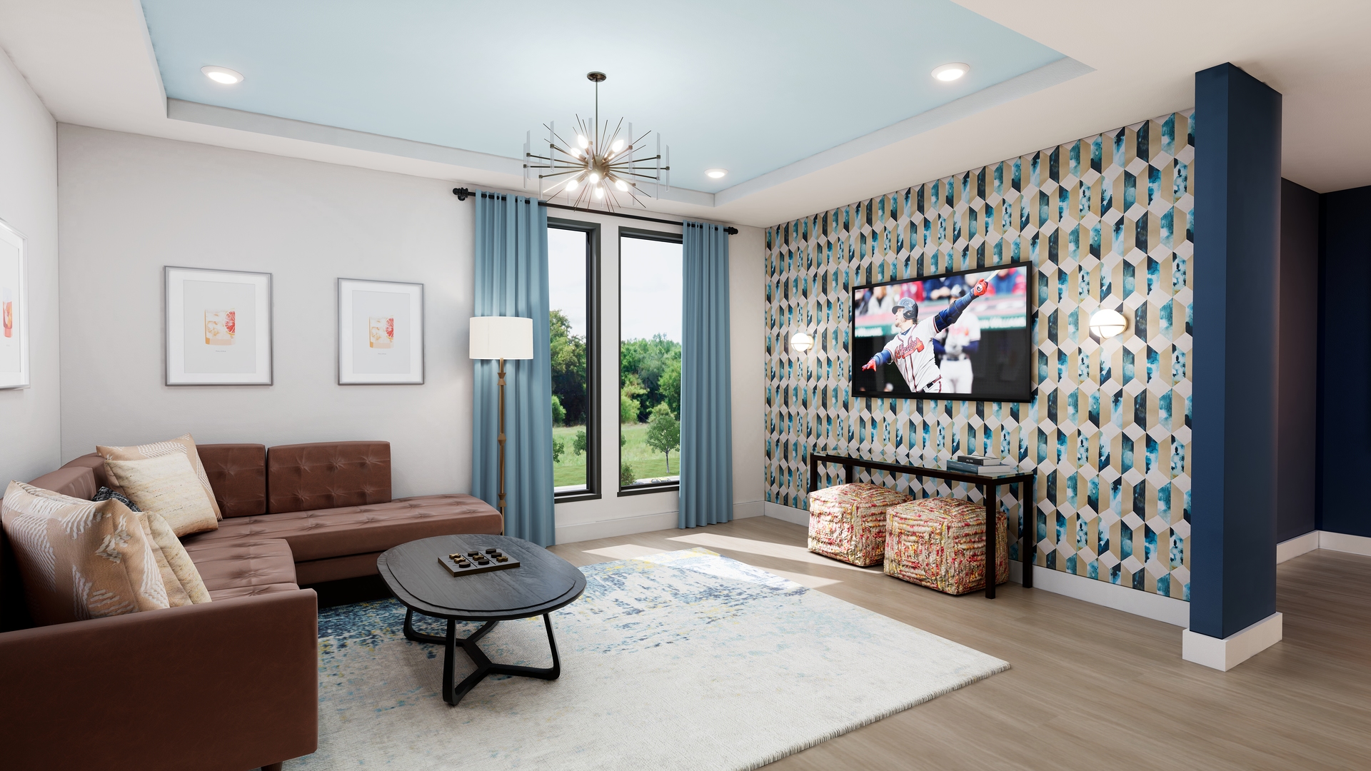 Clubroom Lounge rendering with a soft modern ascetic at Broadstone Alliance Residential Company